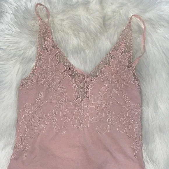 Free People Lea Bodysuit Pink Tank Sleeveless Lace Floral Sz M - Picture 9 of 10